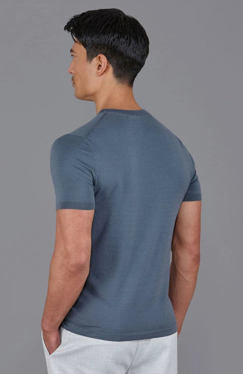 Mens Superfine Mercerised Cotton Knitted T-Shirt Steel Blue-T-Shirt-Paul James Knitwear-M-Steel Blue-Urbanheer