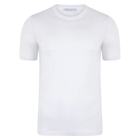Mens Superfine Mercerised Cotton Knitted T-Shirt White-T-Shirt-Paul James Knitwear-S-White-Urbanheer