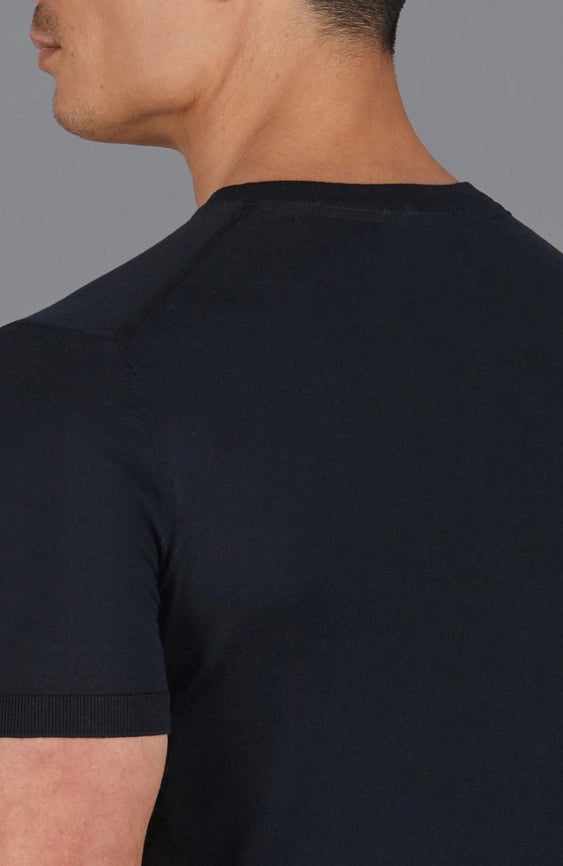 Mens Superfine Mercerised Cotton V Neck Knitted T-Shirt Black-T-Shirt-Paul James Knitwear-S-Black-Urbanheer