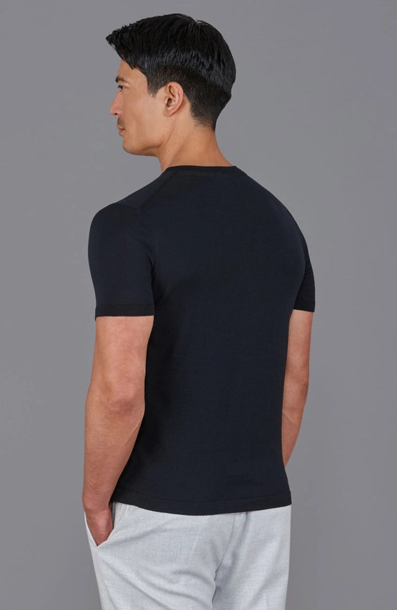 Mens Superfine Mercerised Cotton V Neck Knitted T-Shirt Black-T-Shirt-Paul James Knitwear-S-Black-Urbanheer