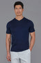 Mens Superfine Mercerised Cotton V Neck Knitted T-Shirt Navy-T-Shirt-Paul James Knitwear-S-Navy-Urbanheer