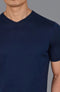 Mens Superfine Mercerised Cotton V Neck Knitted T-Shirt Navy-T-Shirt-Paul James Knitwear-S-Navy-Urbanheer