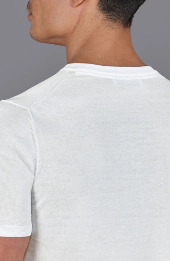 Mens Superfine Mercerised Cotton V Neck Knitted T-Shirt White-T-Shirt-Paul James Knitwear-S-White-Urbanheer