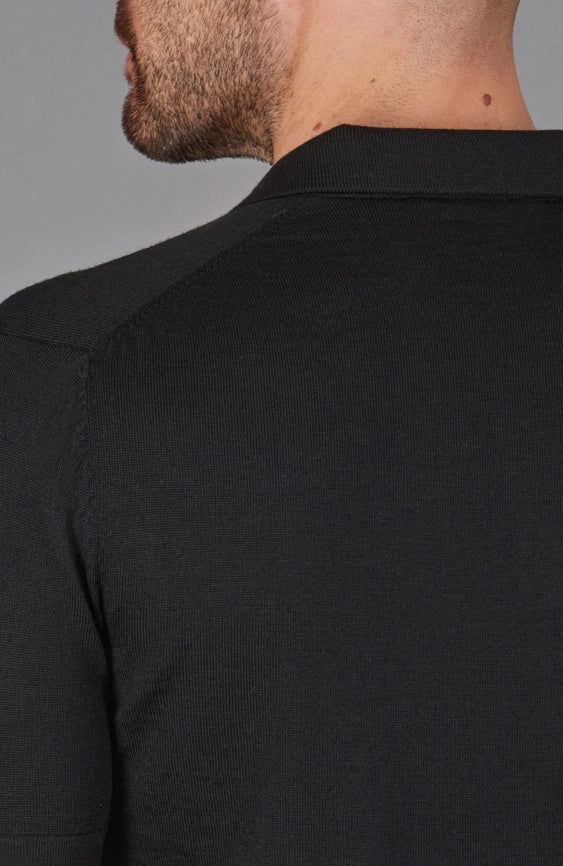 Mens Superfine Merino Silk Buttonless Polo Shirt Black-Polo Shirt-Paul James Knitwear-S-Urbanheer