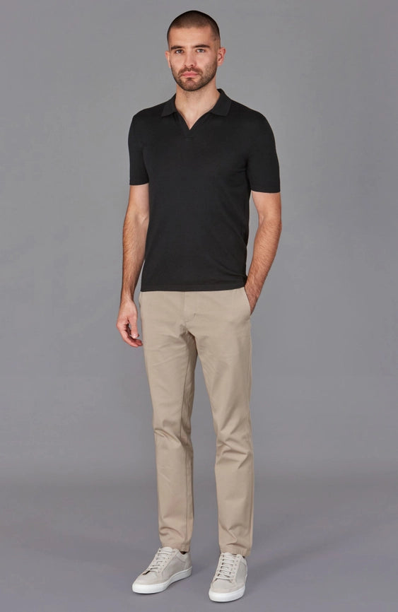 Mens Superfine Merino Silk Buttonless Polo Shirt Black-Polo Shirt-Paul James Knitwear-S-Urbanheer