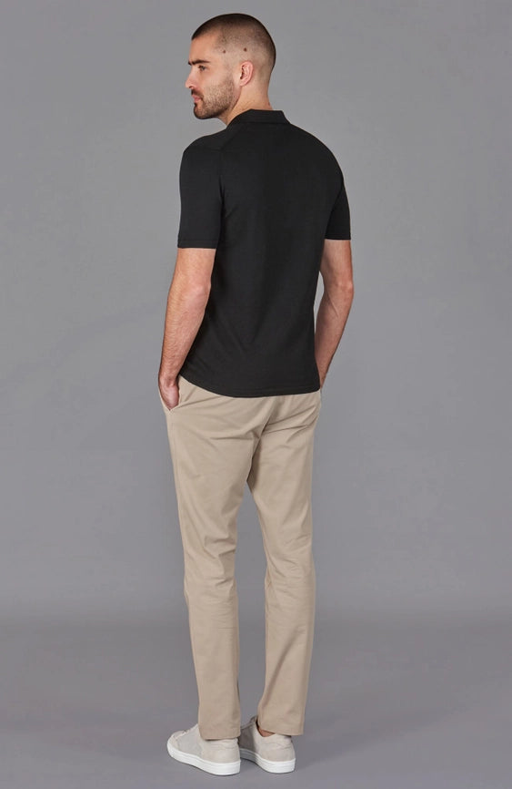 Mens Superfine Merino Silk Buttonless Polo Shirt Black-Polo Shirt-Paul James Knitwear-S-Urbanheer