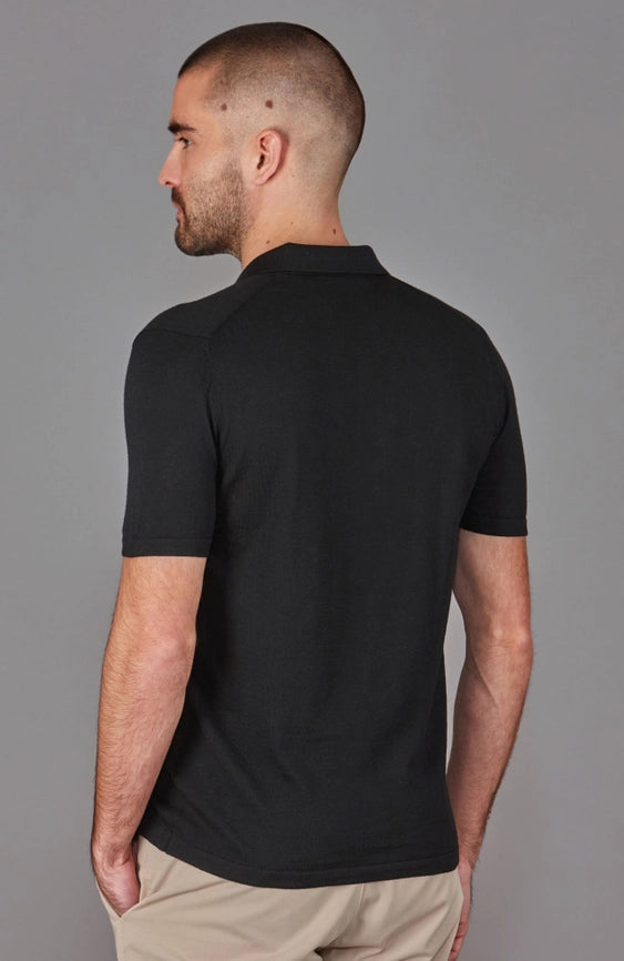 Mens Superfine Merino Silk Buttonless Polo Shirt Black-Polo Shirt-Paul James Knitwear-S-Urbanheer