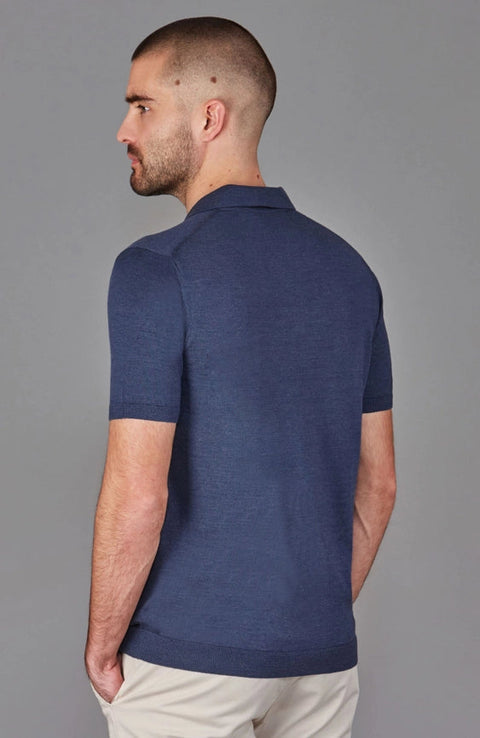 Mens Superfine Merino Silk Buttonless Polo Shirt Slate Blue-Polo Shirt-Paul James Knitwear-M-Urbanheer