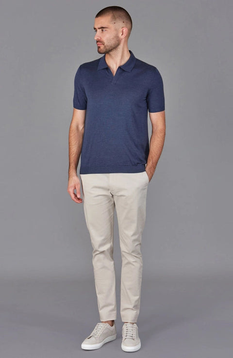 Mens Superfine Merino Silk Buttonless Polo Shirt Slate Blue-Polo Shirt-Paul James Knitwear-M-Urbanheer