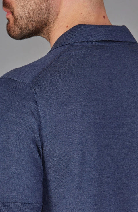 Mens Superfine Merino Silk Buttonless Polo Shirt Slate Blue-Polo Shirt-Paul James Knitwear-M-Urbanheer