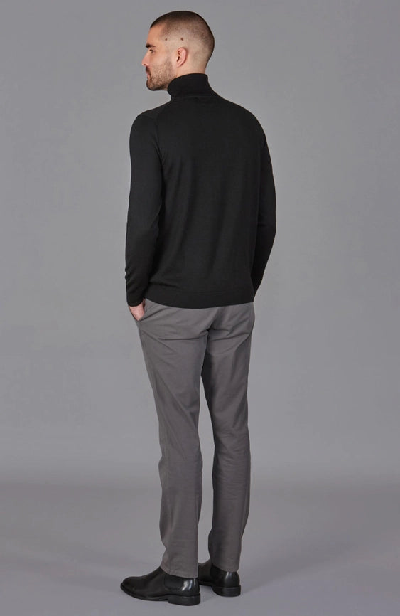 Mens Superfine Merino Silk Roll Neck Jumper Black-Jumper-Paul James Knitwear-S-Urbanheer