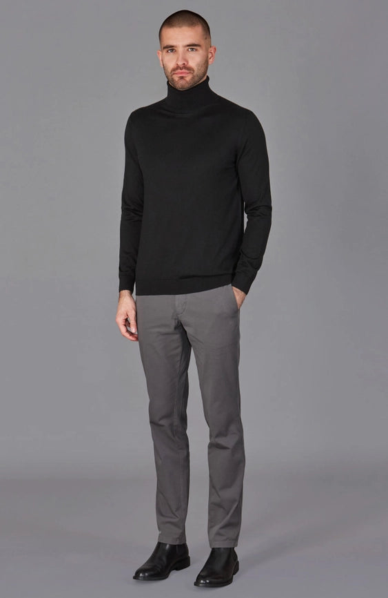 Mens Superfine Merino Silk Roll Neck Jumper Black-Jumper-Paul James Knitwear-S-Urbanheer