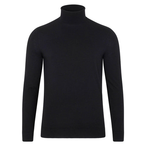 Mens Superfine Merino Silk Roll Neck Jumper Black-Jumper-Paul James Knitwear-S-Urbanheer