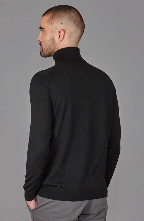 Mens Superfine Merino Silk Roll Neck Jumper Black-Jumper-Paul James Knitwear-S-Urbanheer