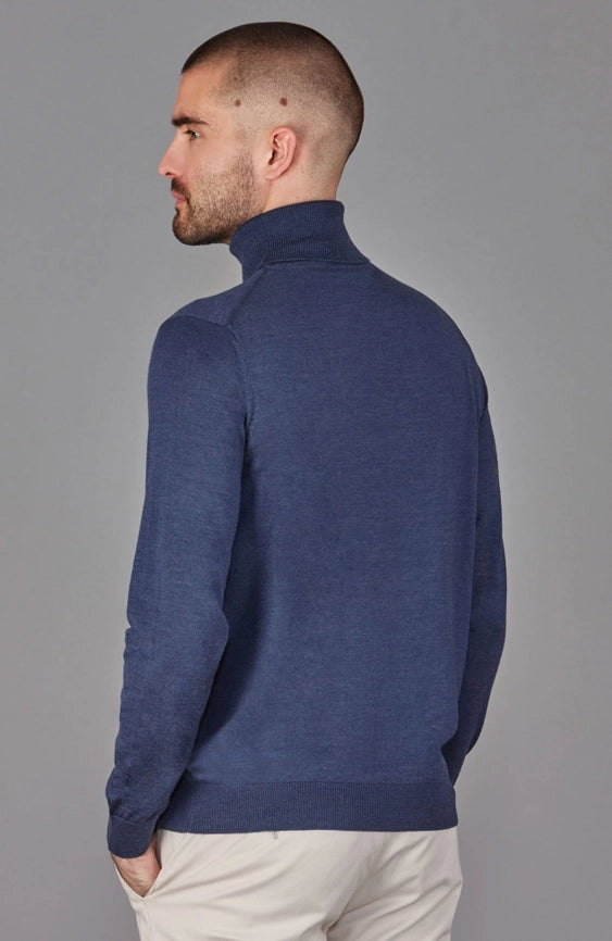 Mens Superfine Merino Silk Roll Neck Jumper Slate Blue-Jumper-Paul James Knitwear-S-Urbanheer