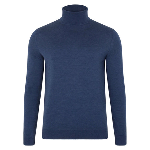 Mens Superfine Merino Silk Roll Neck Jumper Slate Blue-Jumper-Paul James Knitwear-S-Urbanheer