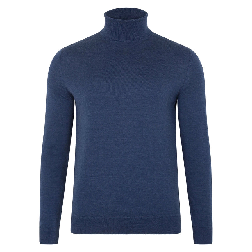 Mens Superfine Merino Silk Roll Neck Jumper Slate Blue-Jumper-Paul James Knitwear-S-Urbanheer