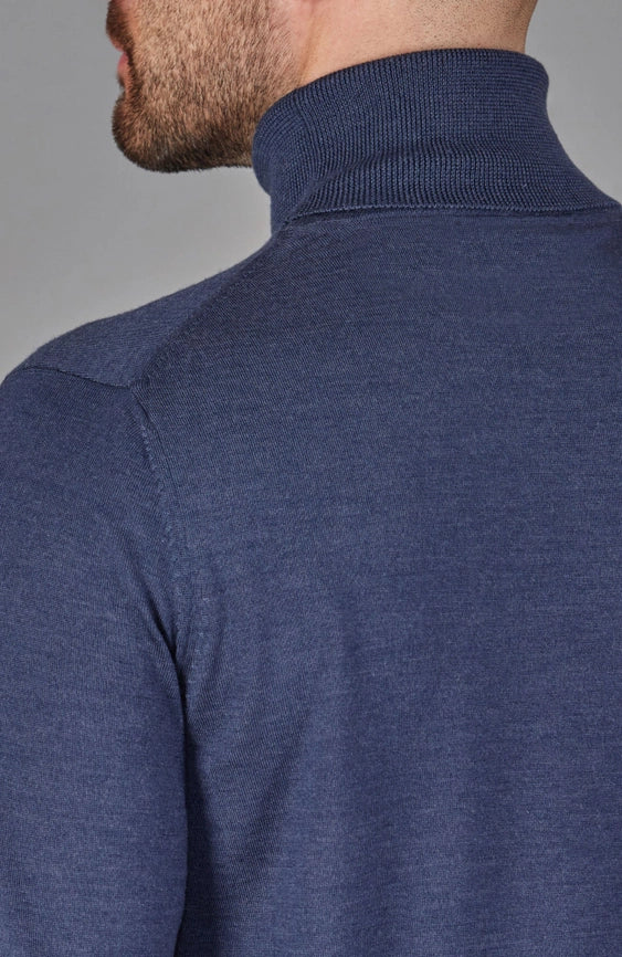 Mens Superfine Merino Silk Roll Neck Jumper Slate Blue-Jumper-Paul James Knitwear-S-Urbanheer