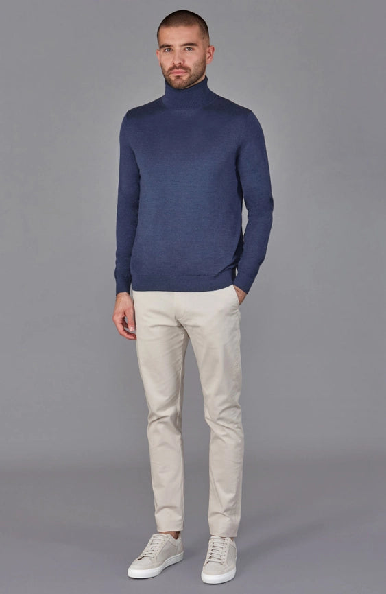 Mens Superfine Merino Silk Roll Neck Jumper Slate Blue-Jumper-Paul James Knitwear-S-Urbanheer