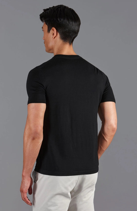 Mens Superfine Merino Wool Knitted T-Shirt Black-T-Shirt-Paul James Knitwear-S-Black-Urbanheer