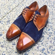 Men's Tan Brown & Blue Suede Leather Oxford Shoes-Shoes - Men-The Royale Leather-US 6/ UK 5.5/ EUR 39-Urbanheer