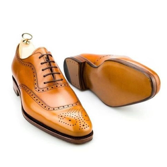 Men's Tan Brown Leather Formal Lace Up Oxford Shoes-Shoes - Men-The Royale Leather-US 6/ UK 5.5/ EUR 39-Urbanheer