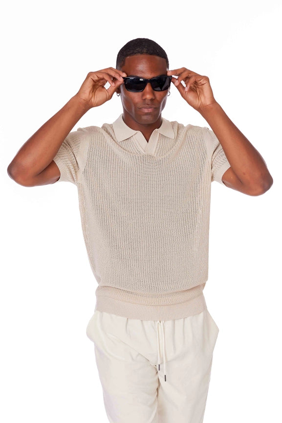 Men's Textured Polo Shirt (S40920) (Beige)-Shirt-Hawk's Bay-M-Urbanheer