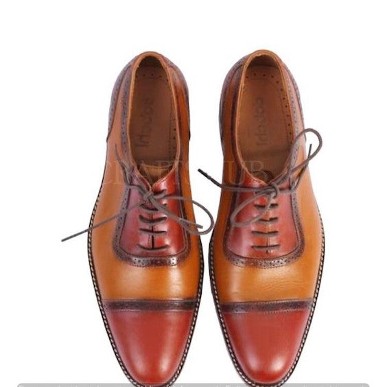 Men's Two Tone Brown Leather Oxford Shoes-Shoes - Men-The Royale Leather-US 6/ UK 5.5/ EUR 39-Urbanheer