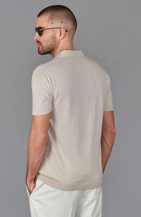 Mens Ultra Fine Cotton Buttonless Polo Shirt Birch-Polo Shirt-Paul James Knitwear-S-Birch-Urbanheer