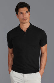 Mens Ultra Fine Cotton Buttonless Polo Shirt Black-Polo Shirt-Paul James Knitwear-L-Black-Urbanheer