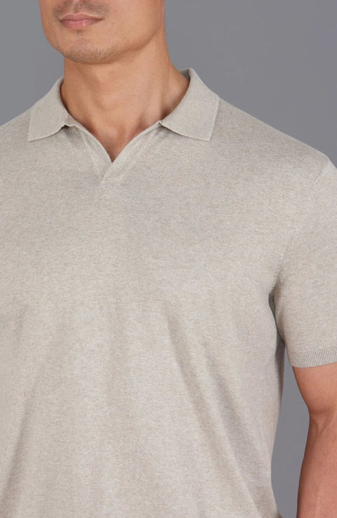 Mens Ultra Fine Cotton Buttonless Polo Shirt Fawn-Polo Shirt-Paul James Knitwear-S-Fawn-Urbanheer