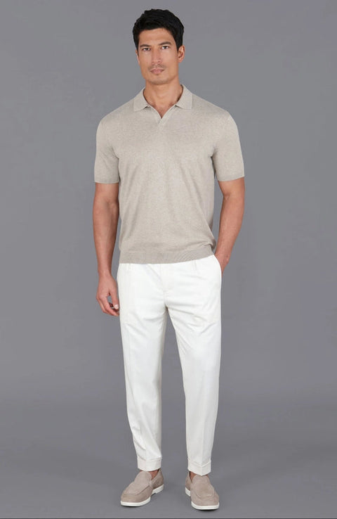 Mens Ultra Fine Cotton Buttonless Polo Shirt Fawn-Polo Shirt-Paul James Knitwear-S-Fawn-Urbanheer