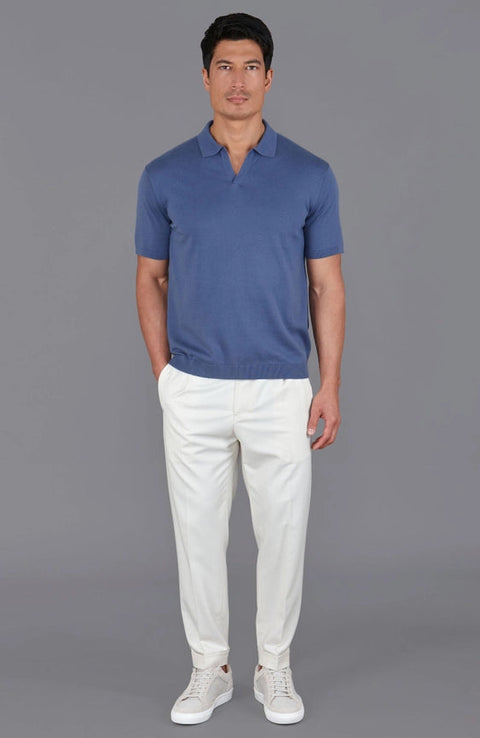 Mens Ultra Fine Cotton Buttonless Polo Shirt Indigo Blue-Polo Shirt-Paul James Knitwear-S-Indigo Blue-Urbanheer
