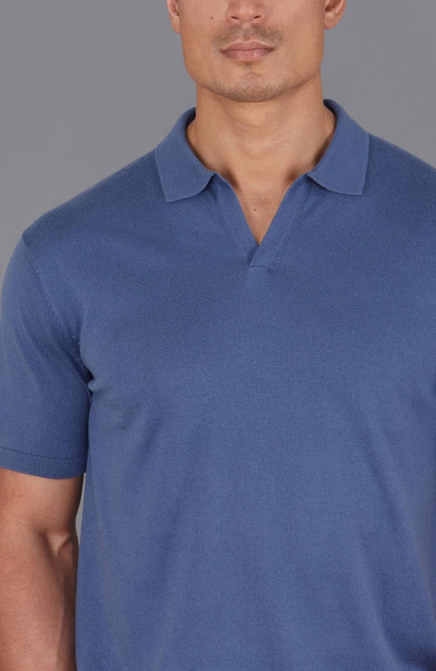 Mens Ultra Fine Cotton Buttonless Polo Shirt Indigo Blue-Polo Shirt-Paul James Knitwear-S-Indigo Blue-Urbanheer
