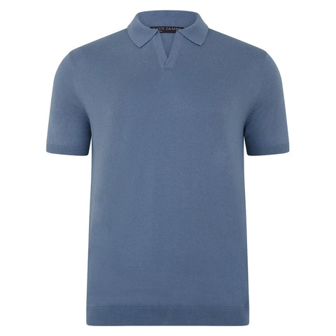 Mens Ultra Fine Cotton Buttonless Polo Shirt Indigo Blue-Polo Shirt-Paul James Knitwear-S-Indigo Blue-Urbanheer