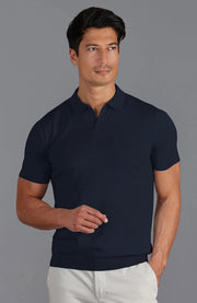 Mens Ultra Fine Cotton Buttonless Polo Shirt Navy-Polo Shirt-Paul James Knitwear-S-Navy-Urbanheer