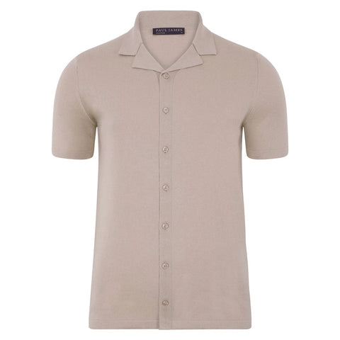 Mens Ultra Fine Cotton Cuban Collar Shirt-Shirts-Paul James Knitwear-S-Linen-Urbanheer