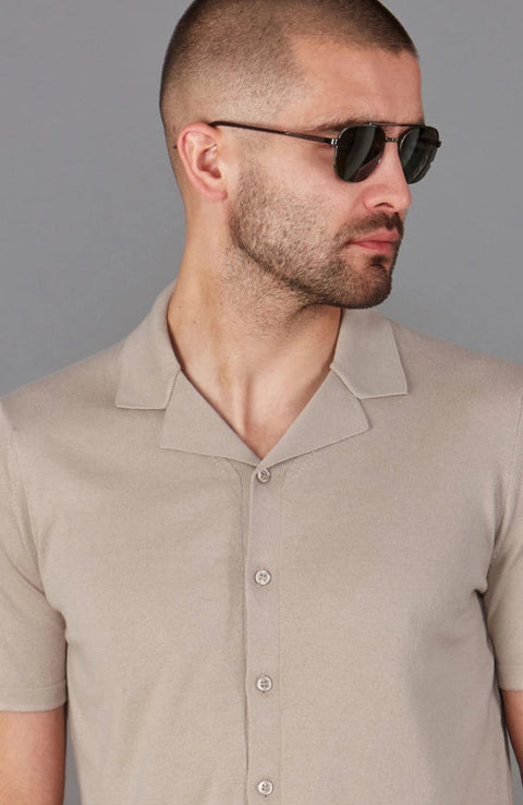 Mens Ultra Fine Cotton Cuban Collar Shirt-Shirts-Paul James Knitwear-S-Linen-Urbanheer