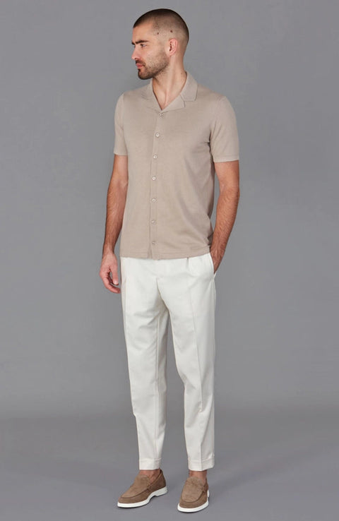 Mens Ultra Fine Cotton Cuban Collar Shirt-Shirts-Paul James Knitwear-S-Linen-Urbanheer