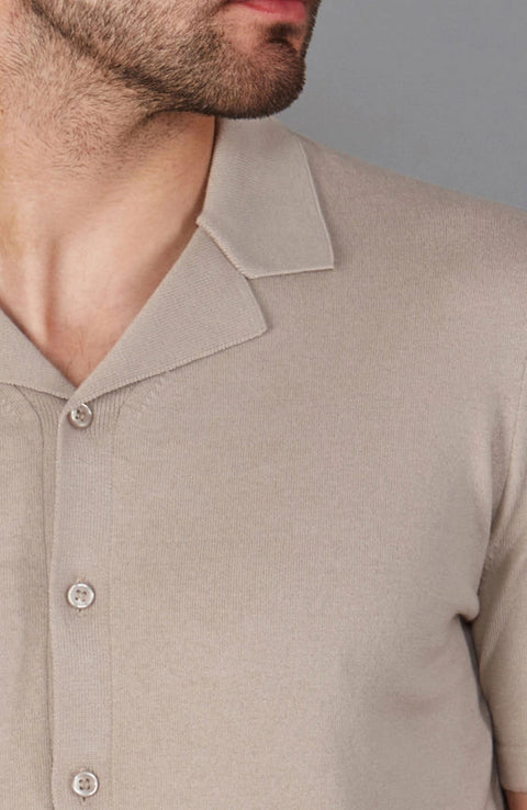 Mens Ultra Fine Cotton Cuban Collar Shirt-Shirts-Paul James Knitwear-S-Linen-Urbanheer