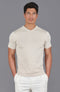 Mens Ultra Fine Cotton High V Neck Knitted T-Shirt Birch-T-Shirt-Paul James Knitwear-S-Birch-Urbanheer