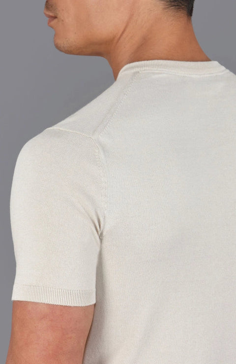 Mens Ultra Fine Cotton High V Neck Knitted T-Shirt Birch-T-Shirt-Paul James Knitwear-S-Birch-Urbanheer