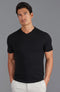 Mens Ultra Fine Cotton High V Neck Knitted T-Shirt Black-T-Shirt-Paul James Knitwear-M-Black-Urbanheer