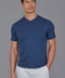 Mens Ultra Fine Cotton High V Neck Knitted T-Shirt Blue Melange-T-Shirt-Paul James Knitwear-S-Blue Melange-Urbanheer