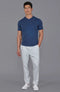 Mens Ultra Fine Cotton High V Neck Knitted T-Shirt Blue Melange-T-Shirt-Paul James Knitwear-S-Blue Melange-Urbanheer