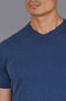 Mens Ultra Fine Cotton High V Neck Knitted T-Shirt Blue Melange-T-Shirt-Paul James Knitwear-S-Blue Melange-Urbanheer