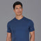 Mens Ultra Fine Cotton High V Neck Knitted T-Shirt Blue Melange-T-Shirt-Paul James Knitwear-S-Blue Melange-Urbanheer