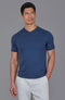 Mens Ultra Fine Cotton High V Neck Knitted T-Shirt Blue Melange-T-Shirt-Paul James Knitwear-S-Blue Melange-Urbanheer
