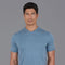 Mens Ultra Fine Cotton High V Neck Knitted T-Shirt Bluestone-T-Shirt-Paul James Knitwear-S-Bluestone-Urbanheer