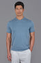 Mens Ultra Fine Cotton High V Neck Knitted T-Shirt Bluestone-T-Shirt-Paul James Knitwear-S-Bluestone-Urbanheer